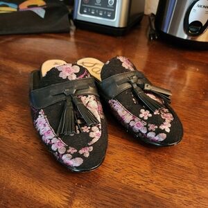 Sam Edelman Leather Jaquard Embroidered Mules, Dize 6.5"